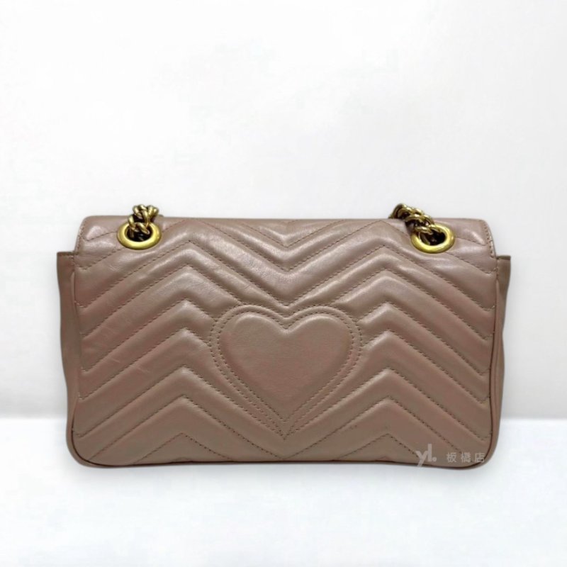 S5396-Gucci Marmont裸粉色金釦中號下蓋斜背包443497-3