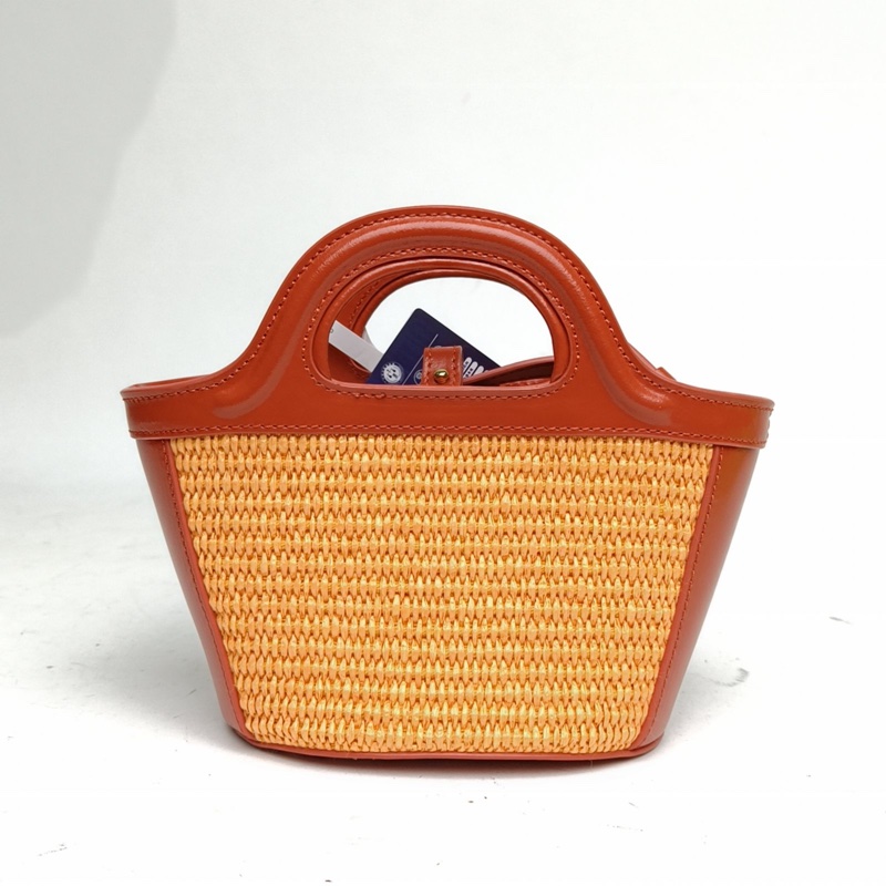 MARNI 編織lOGO刺繡菜籃子斜挎包MINI拼沙拉菲草限量秀款-2