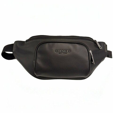 [全新]COACH RACER滑面牛皮斜背中性男款兩用胸前腰包(小款/黑)
