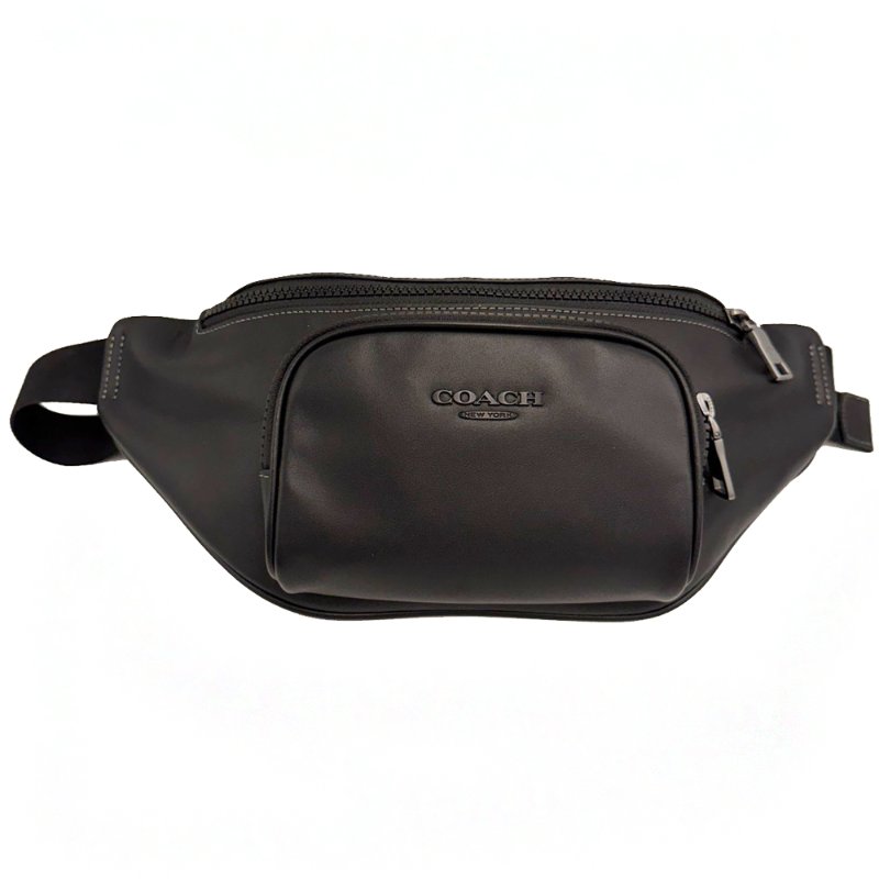 [全新]COACH RACER滑面牛皮斜背中性男款兩用胸前腰包(小款/黑)-0