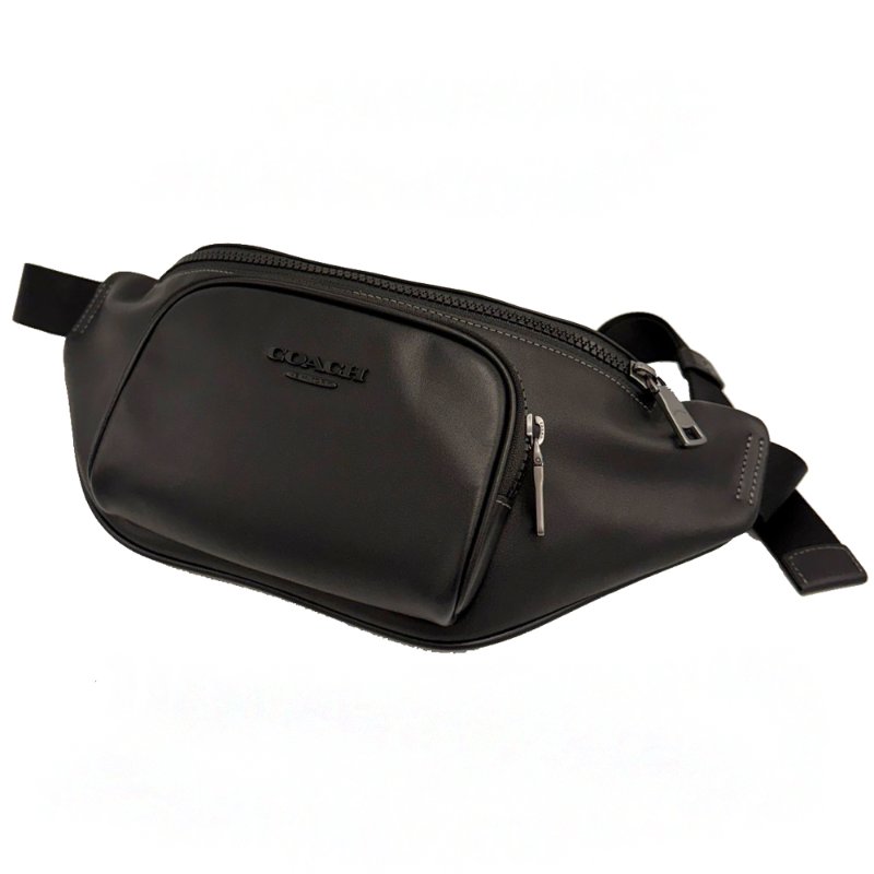 [全新]COACH RACER滑面牛皮斜背中性男款兩用胸前腰包(小款/黑)-1