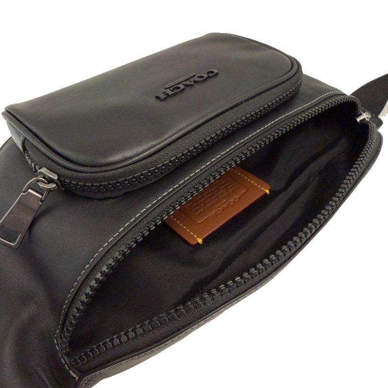 [全新]COACH RACER滑面牛皮斜背中性男款兩用胸前腰包(小款/黑)-3