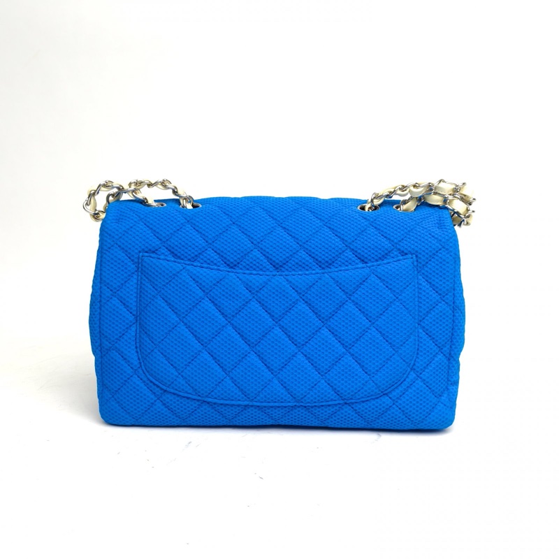 CHANEL 藍色帆布13開銀扣CF口蓋包JUMBO-2