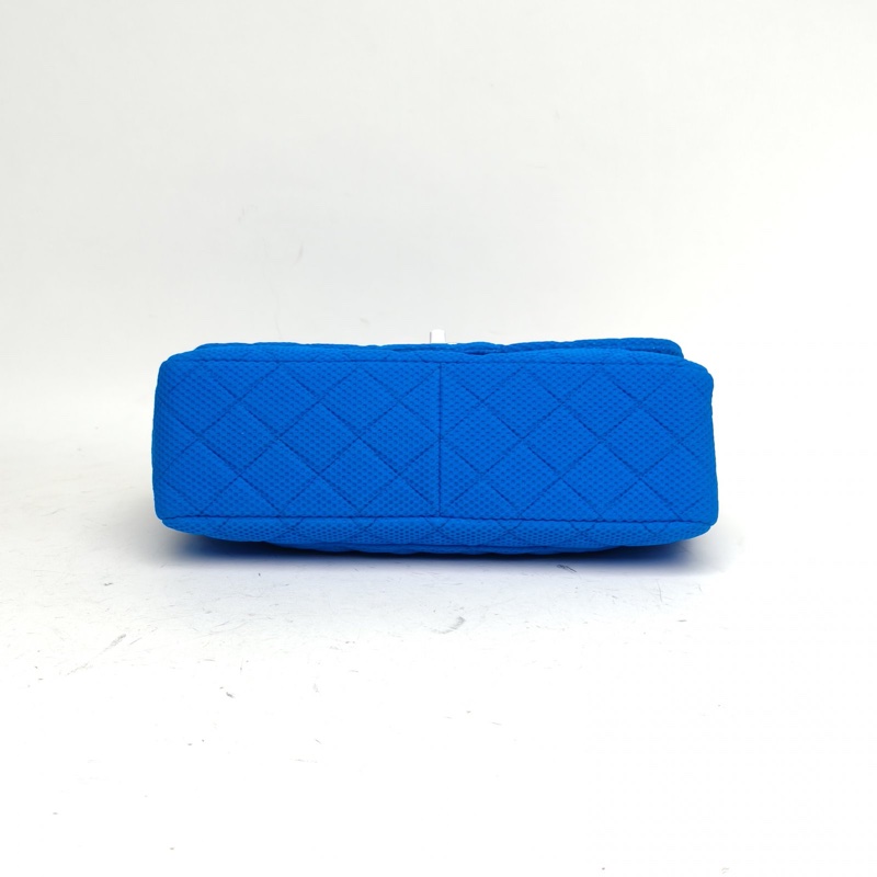 CHANEL 藍色帆布13開銀扣CF口蓋包JUMBO-3