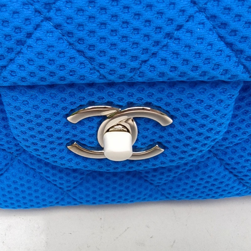 CHANEL 藍色帆布13開銀扣CF口蓋包JUMBO-4