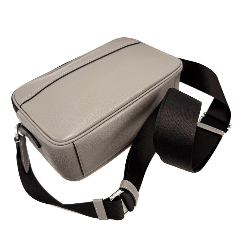 [全新]COACH 經典LOGO素面牛皮男款雙層斜背郵差包(灰)-3