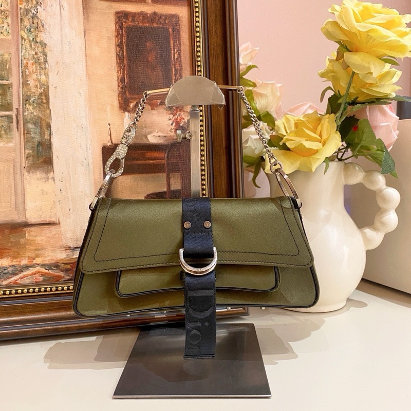 DIOR迪奧 滿鑽mini龍蝦扣 緞面橄欖綠 手提包 尺寸:21*10*5cm )-0