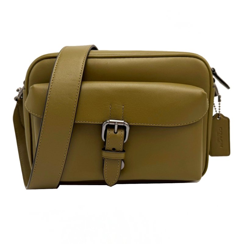 [全新]COACH Warner滑面牛皮釦環中性男款郵差斜背包(橄欖綠)-0