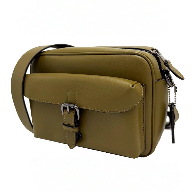 [全新]COACH Warner滑面牛皮釦環中性男款郵差斜背包(橄欖綠)-1