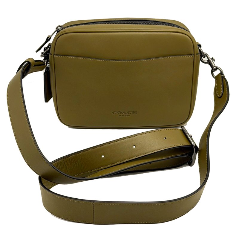 [全新]COACH Warner滑面牛皮釦環中性男款郵差斜背包(橄欖綠)-2