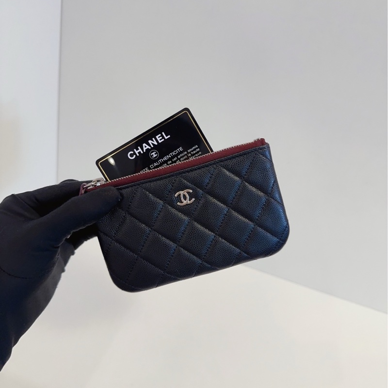 【99新🆕】Chanel 經典黑金 荔枝牛皮 一字拉鍊零錢包 卡包 錢包-0