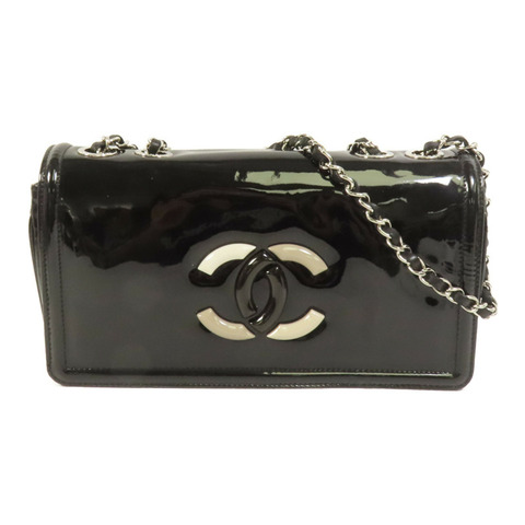 CHANEL 漆皮皮革Lipstick Flap Bag銀扣肩背袋