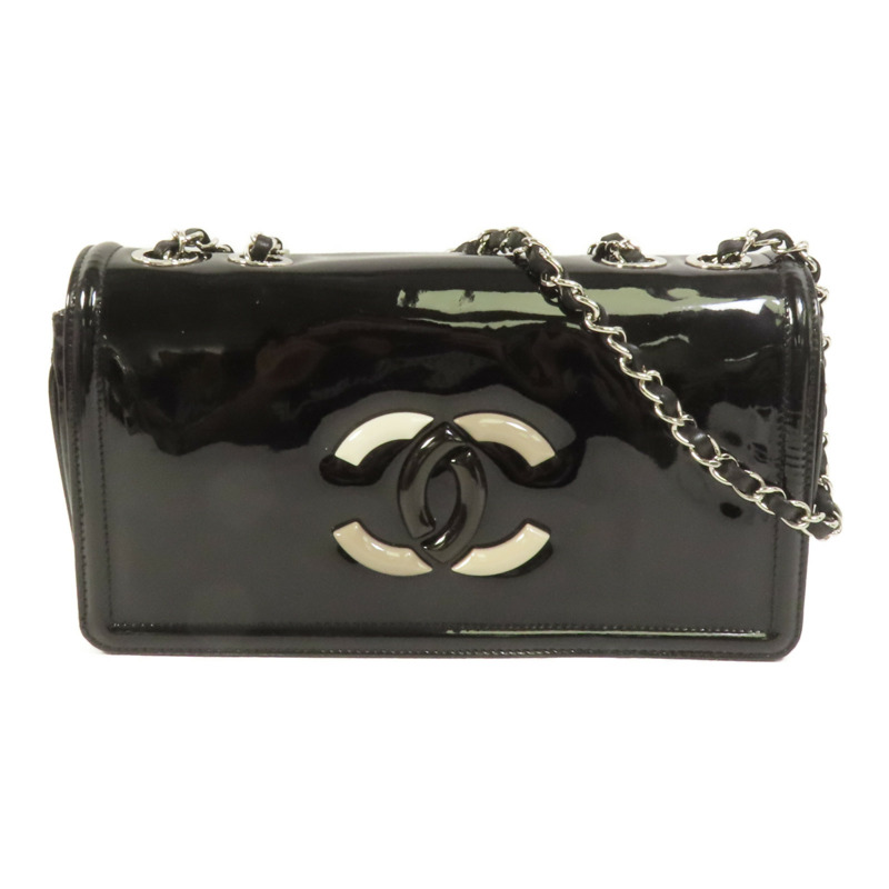 CHANEL 漆皮皮革Lipstick Flap Bag銀扣肩背袋-0