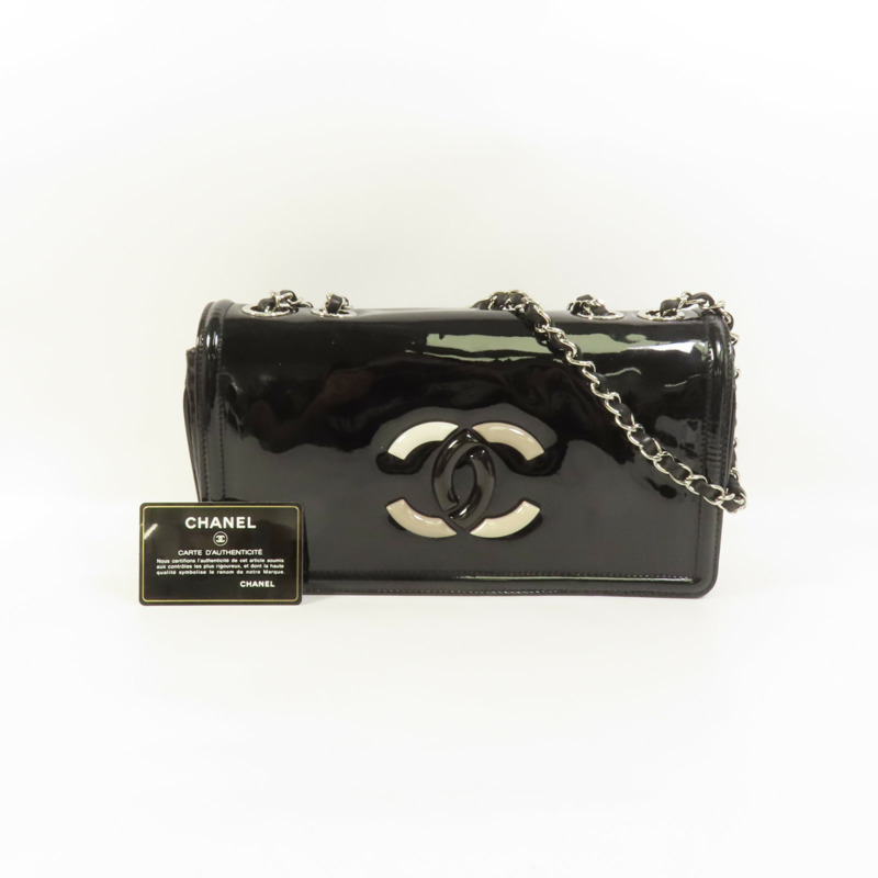 CHANEL 漆皮皮革Lipstick Flap Bag銀扣肩背袋-11