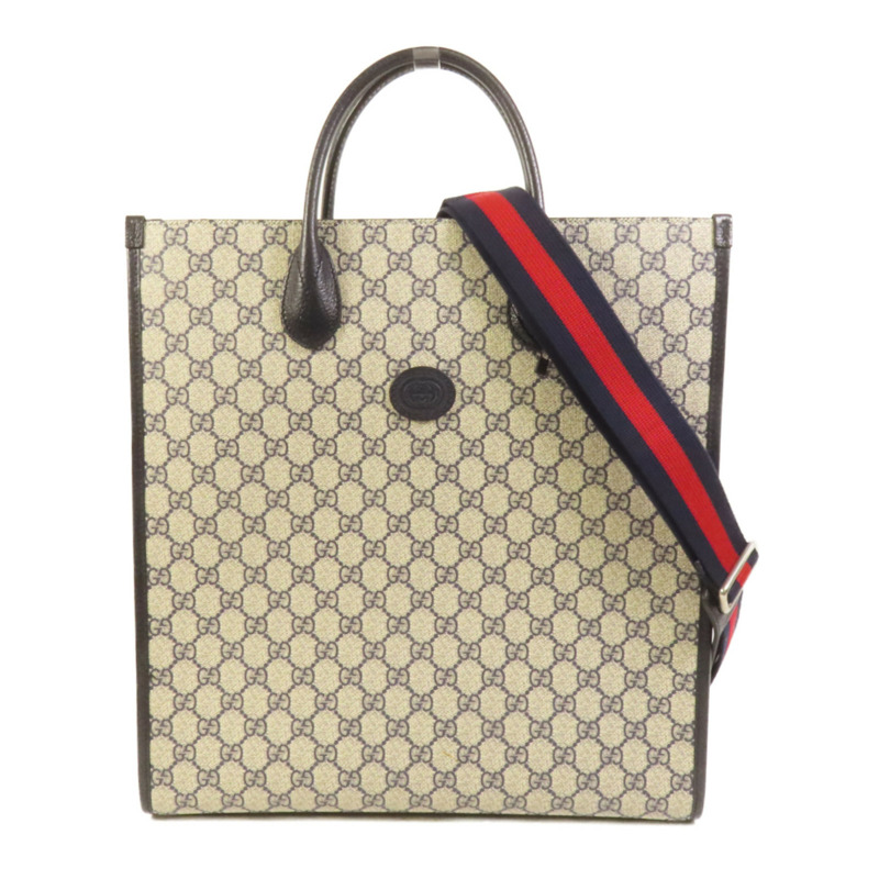 GUCCI 塗層帆布Interlocking G Medium Tote銀扣手挽肩背兩用袋-0