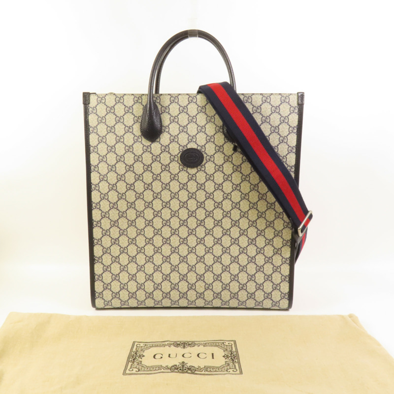 GUCCI 塗層帆布Interlocking G Medium Tote銀扣手挽肩背兩用袋-10