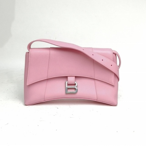BALENCIAGA DOWNTOWN單肩斜挎包XS粉色牛皮銀扣