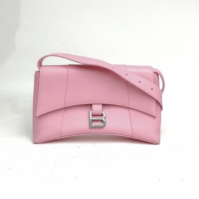 BALENCIAGA DOWNTOWN單肩斜挎包XS粉色牛皮銀扣-0