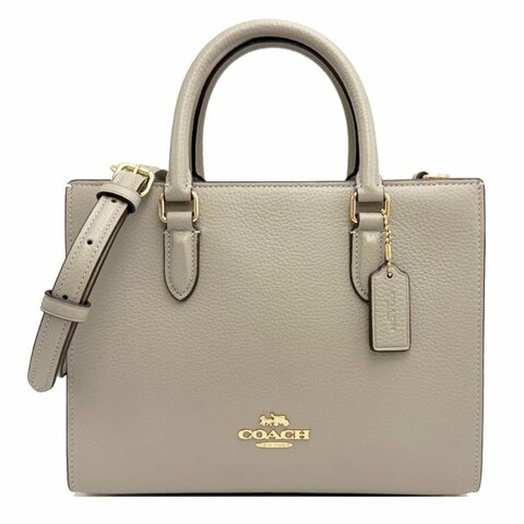 [全新]COACH 素面牛皮手提斜背兩用琴譜方包(灰)