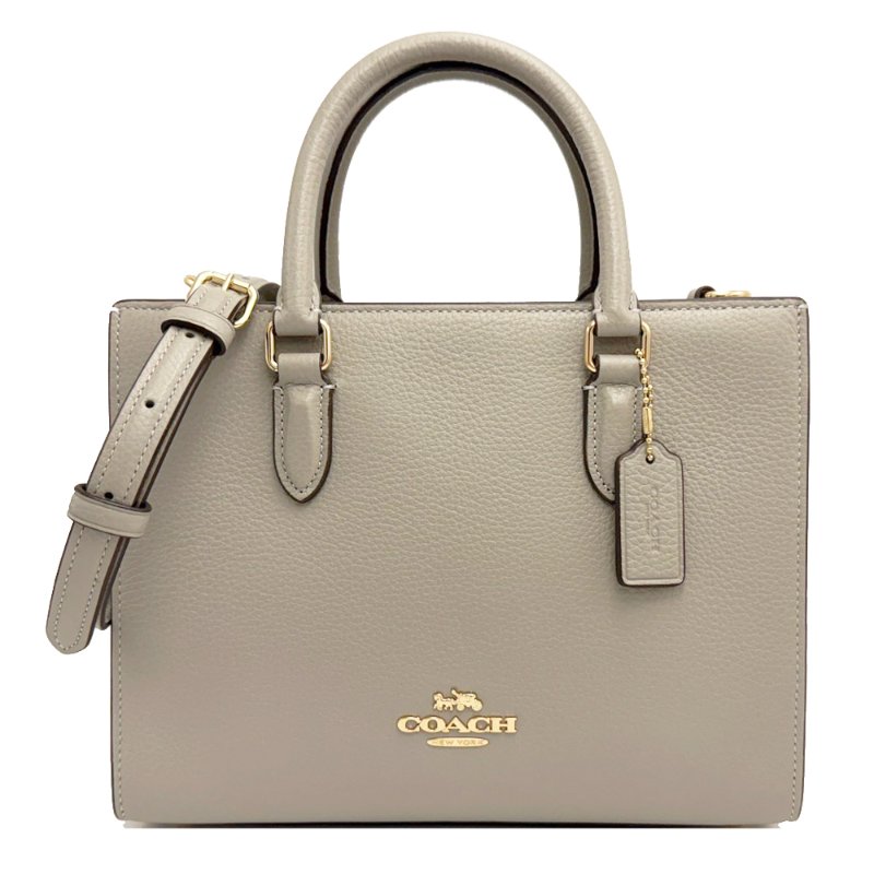 [全新]COACH 素面牛皮手提斜背兩用琴譜方包(灰)-0