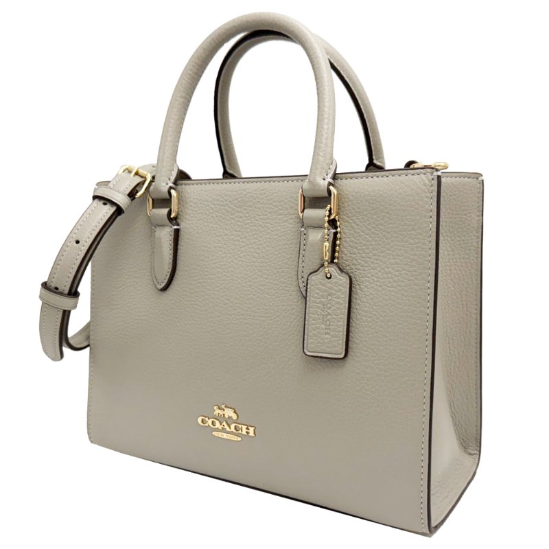 [全新]COACH 素面牛皮手提斜背兩用琴譜方包(灰)-1