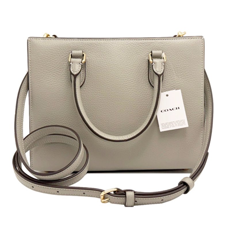 [全新]COACH 素面牛皮手提斜背兩用琴譜方包(灰)-2