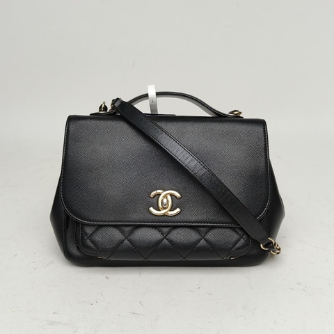 CHANEL BusinessAffinity口蓋郵差包中號黑色荔枝牛皮金扣