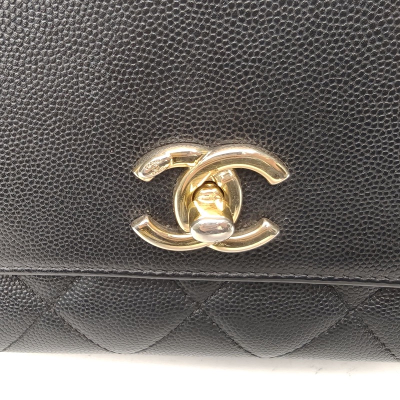 CHANEL BusinessAffinity口蓋郵差包中號黑色荔枝牛皮金扣-4