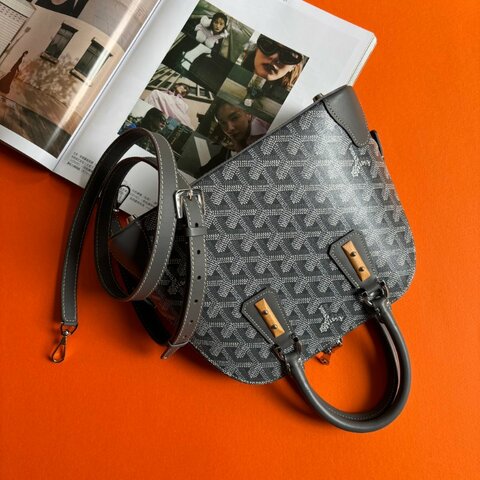 ::GOYARD:: Vendome MINI 灰色老花圖騰帆布手提/斜背貝殼包