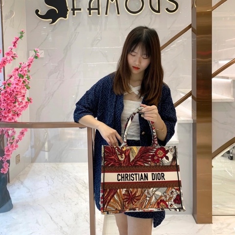DIOR 鳳凰刺繡中號手提托特包36*27.5*16.5 98新配件塵袋