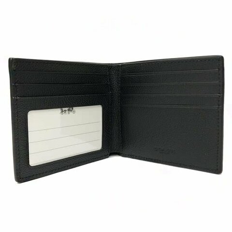 [全新]COACH 素面牛皮6卡照片男款短夾(黑)