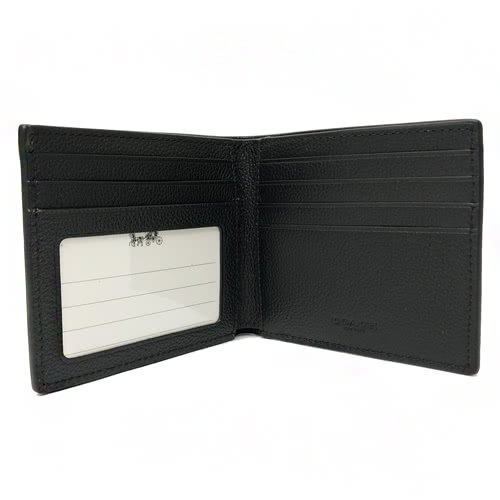 [全新]COACH 素面牛皮6卡照片男款短夾(黑)-0