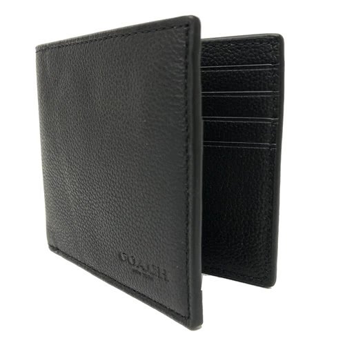 [全新]COACH 素面牛皮6卡照片男款短夾(黑)-3