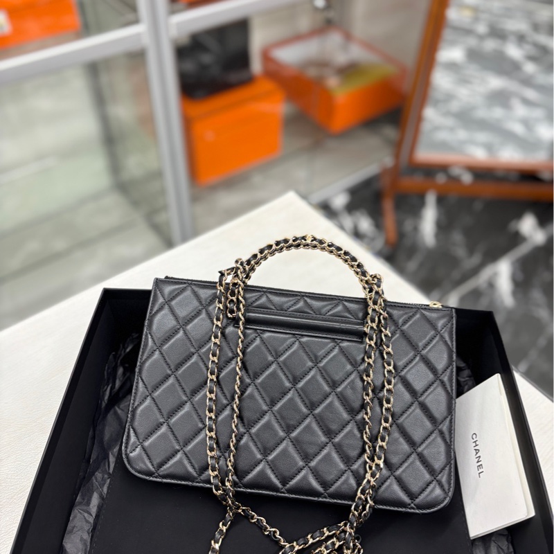 【99新】 Chanel 23B芯片 黑金手柄郵差小公文手提單肩包-1