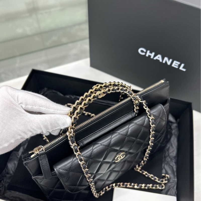 【99新】 Chanel 23B芯片 黑金手柄郵差小公文手提單肩包-3