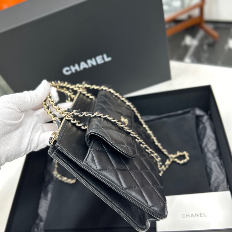 【99新】 Chanel 23B芯片 黑金手柄郵差小公文手提單肩包-4