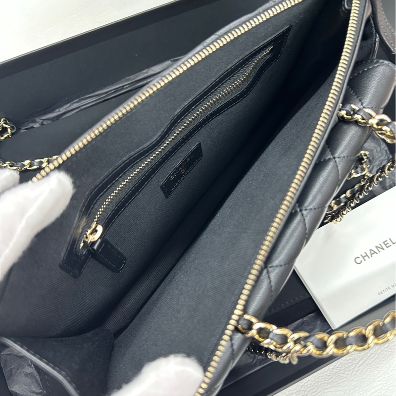 【99新】 Chanel 23B芯片 黑金手柄郵差小公文手提單肩包-7
