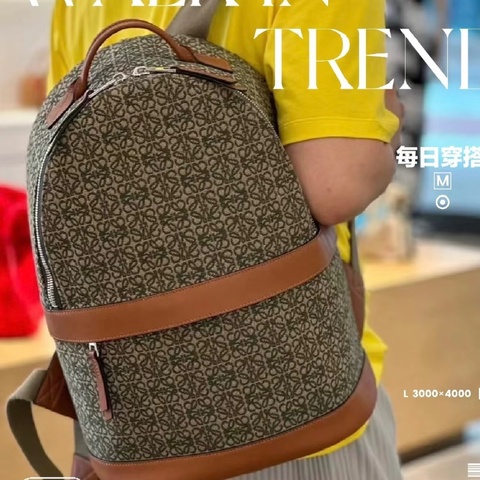LOEWE Anagram提花帆布 拼牛皮後背包31*45*15 98新配件塵袋