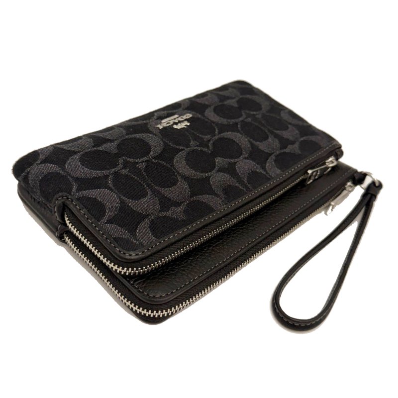 [全新]COACH C LOGO牛仔布長夾式雙層大手拿包/零錢包(牛仔黑)-3