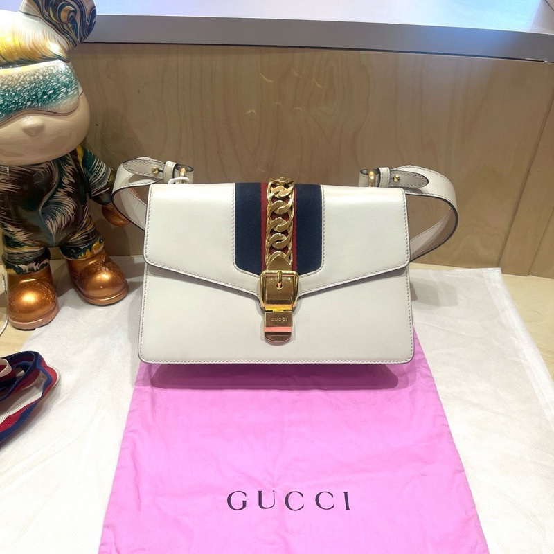 Gucci古馳sylvie 塞爾維亞白色中號斜挎包 兩條肩帶 尺寸:25.5×16 附件:塵袋-0