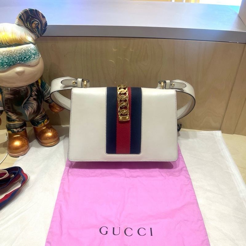 Gucci古馳sylvie 塞爾維亞白色中號斜挎包 兩條肩帶 尺寸:25.5×16 附件:塵袋-1