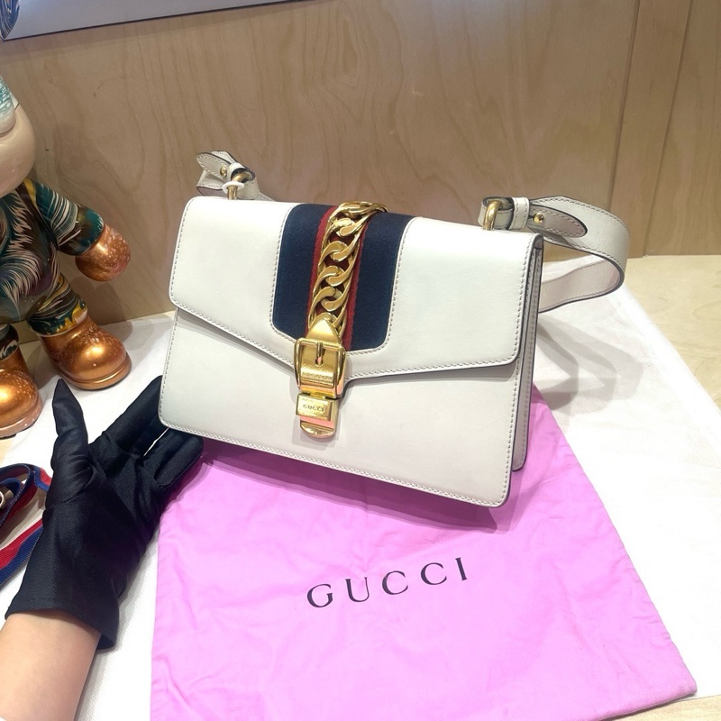 Gucci古馳sylvie 塞爾維亞白色中號斜挎包 兩條肩帶 尺寸:25.5×16 附件:塵袋-3