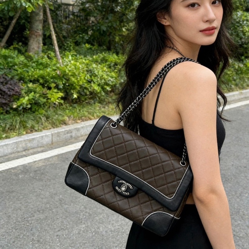 CHANEL 季節拼色菠蘿扣 限量cf肩背包29*19*8 98新配件塵袋-0