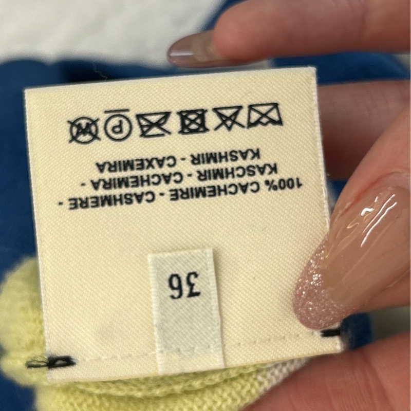 Hermes愛馬仕 藍白黃鏈條拼接圖案毛衣 36碼 套頭毛衣-3