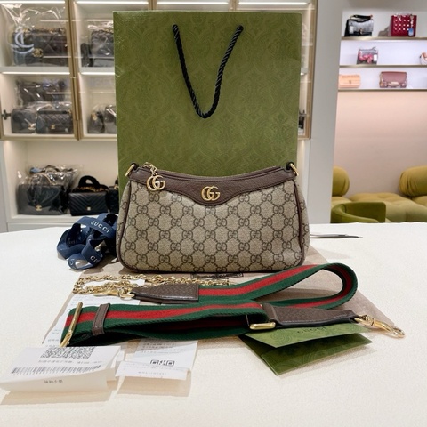 Gucci/古馳 新款ophidia腋下包，23年購入，新款雙G拉鍊，雙肩帶尺寸：25x15.5x6 附件：塵袋 23年