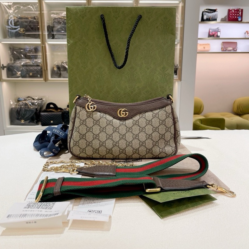 Gucci/古馳 新款ophidia腋下包,23年購入,新款雙G拉鍊,雙肩帶尺寸:25x15.5x6 附件:塵袋 23年-0