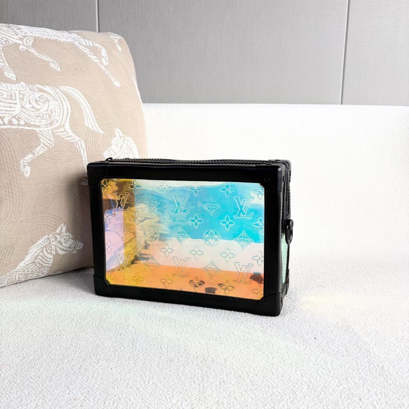 LV秀款鐳射盒子包 幻彩鐳射拼黑 磨砂黑扣 25*18*9.5 98新配件肩帶 塵袋-4