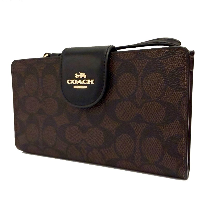 [全新]COACH C LOGO手機拉鍊零錢袋長夾(深咖)-1