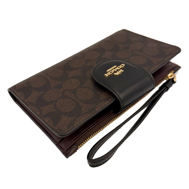 [全新]COACH C LOGO手機拉鍊零錢袋長夾(深咖)-3