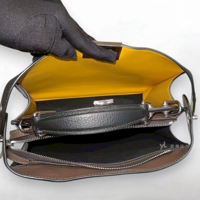 S5397-FENDI 黑色牛皮銀釦 Peekaboo ISeeU手提斜背包-5